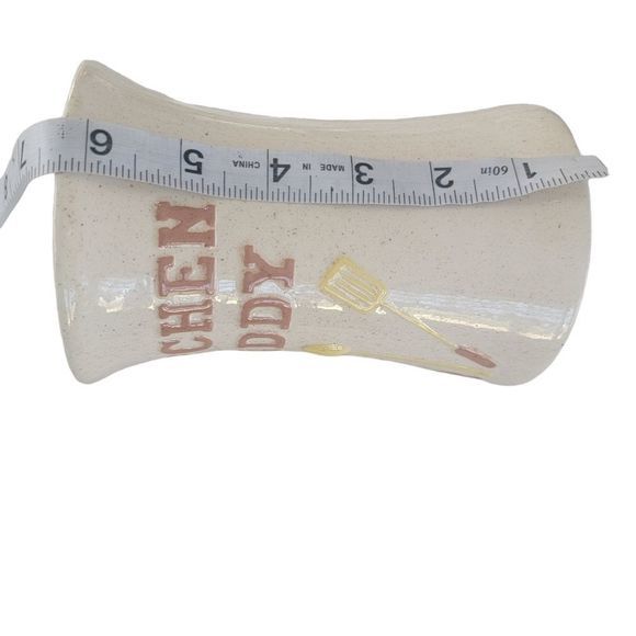 Vintage Ceramic Pottery Kitchen Caddy Utensil Holder MCM Neutral Beige - Picture 3 of 3